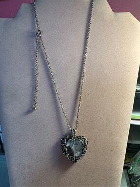 Silver-Tone Double Sided Picture Heart   Photo Pendant  10” With 3 1/2” EXT.